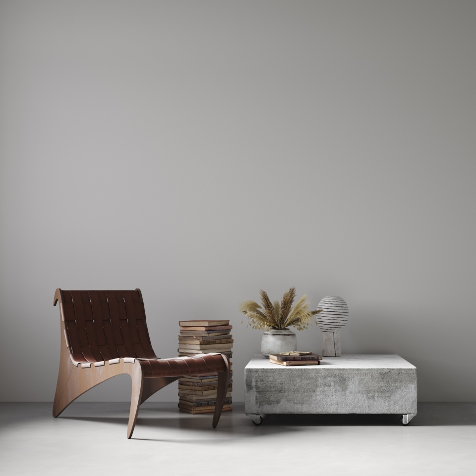 Modern nomadic style living room interior background, wall mockup, 3d render