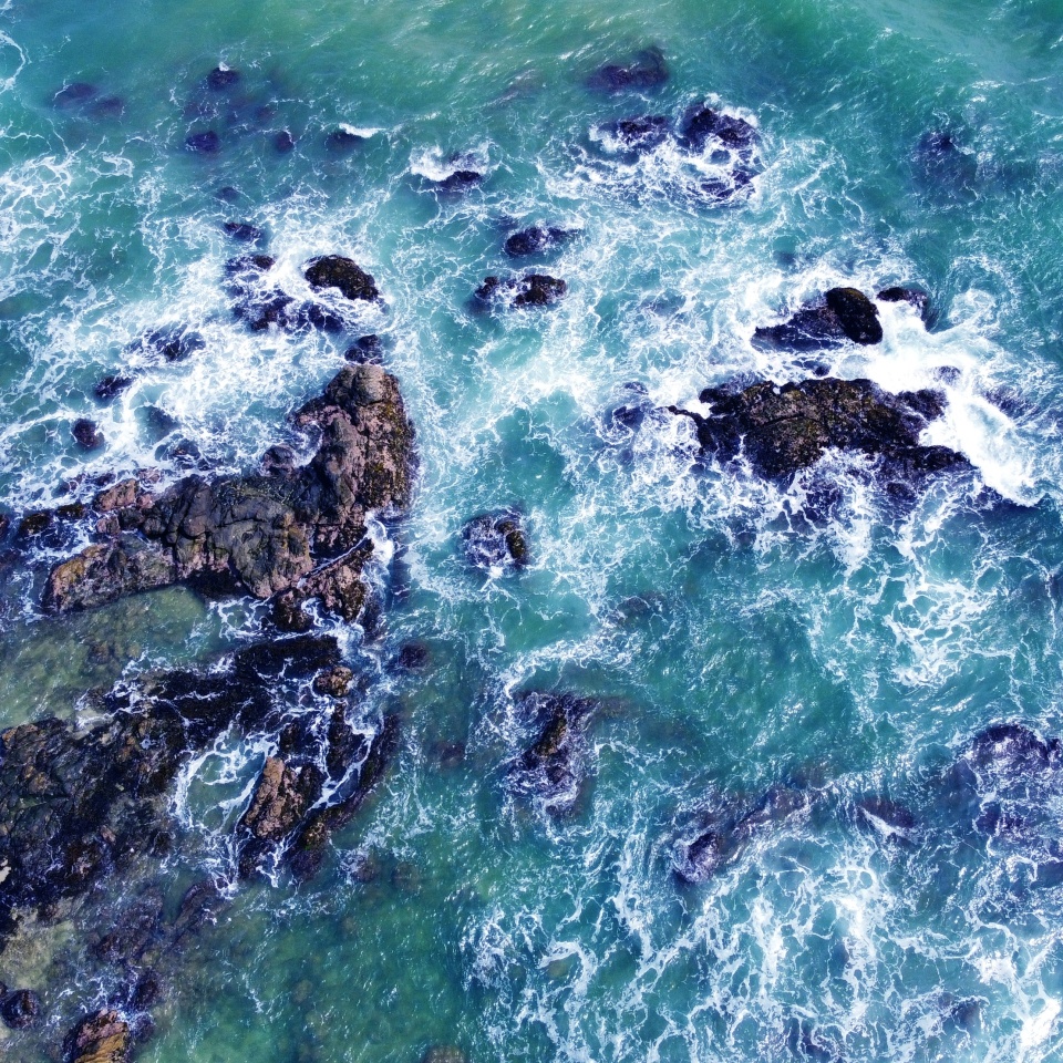 Aerial view of storm waves and ocean surface